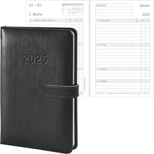 Chronoplan Chronobook Buchkalender, Business edition, 2025, Mini, schwarz, Hardcover, Lederimitat