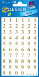 ZD-3728 - Z-Design Zahlenetiketten, transparente Folie, gold, Schrift Times Bold 30pt