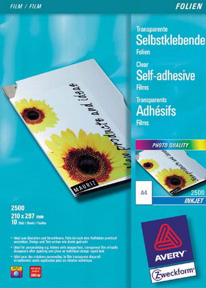 Transparente, selbstklebende Folien für Inkjetdrucker