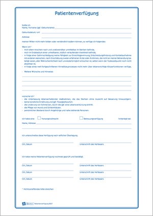 2837 - Patientenverfügung, umfangreiches Vorduckset