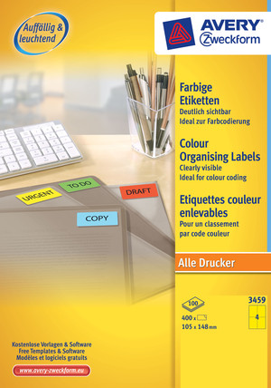 3459 - Etiketten 105x148 mm, 100 Bögen, gelb