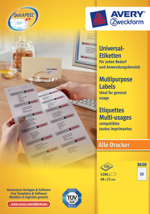3650 - Avery Zweckform Etiketten 48 x 21 mm, mit Abziehhilfe, 100 Bögen