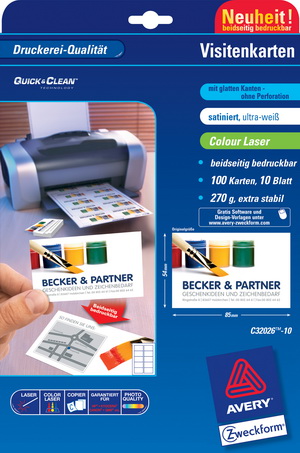 Visitenkarten mit glatten Kanten, für Laser und Farblaserdrucker