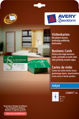 C32071-10 - Inkjet-Visitenkarten 85x54mm 10 Blatt weiß