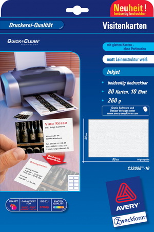 Visitenkarten mit glatten Kanten, für Inkjet, Spezialmaterialien