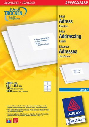 J8163-100 - Avery Zweckform Inkjetetiketten 99,1x38,1 mm, 100 Bögen