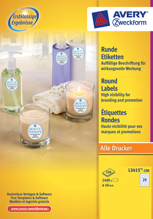 L3415-100 - Avery Zweckform Etiketten Durchmesser 40 mm, 100 Bögen, rund