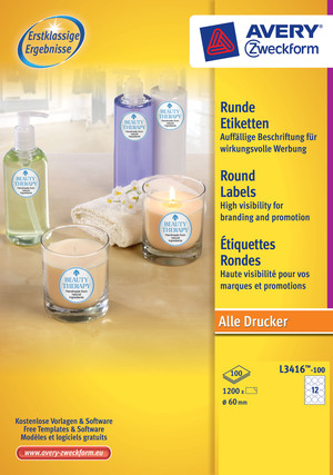 L3416-100 - Avery Zweckform Etiketten Durchmesser 60 mm, 100 Bögen, rund