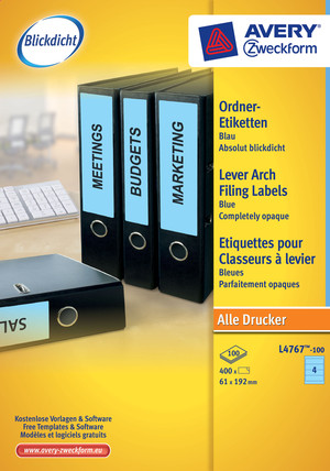 L4767-100 - Ordnerrückenetiketten 192x61 mm, 100 Bögen, kurz, blau