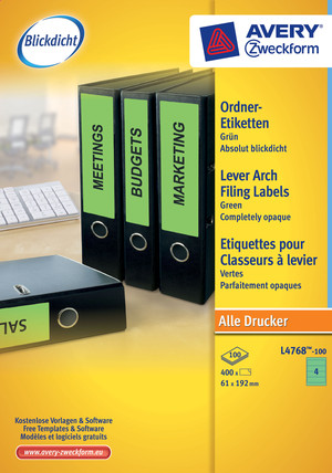 L4768-100 - Ordnerrückenetiketten 192x61 mm, 100 Bögen, kurz, grün