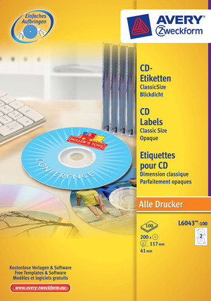 L6043-100 - Avery Zweckform CD Etiketten ClassicSize, Durchmesser 117 mm, 100 Bögen