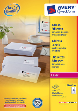 L7160-100 - Avery Zweckform Etiketten 63,5x38,1 mm, 100 Bögen