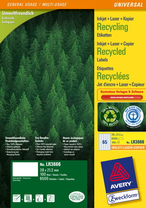 LR3666 - Avery Zweckform Recycling Etiketten 38,0x21,2 mm, 100 Bögen