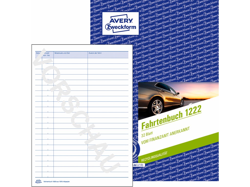 Avery Zweckform 1222 Fahrtenbuch für PKW, A5, weiß