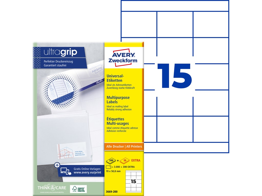 Avery Zweckform Universaletiketten 3669 70x50,8mm weiß, 100 Blatt Avery Zweckform Universaletiketten 3669 70x50,8mm weiß, 100 Blatt