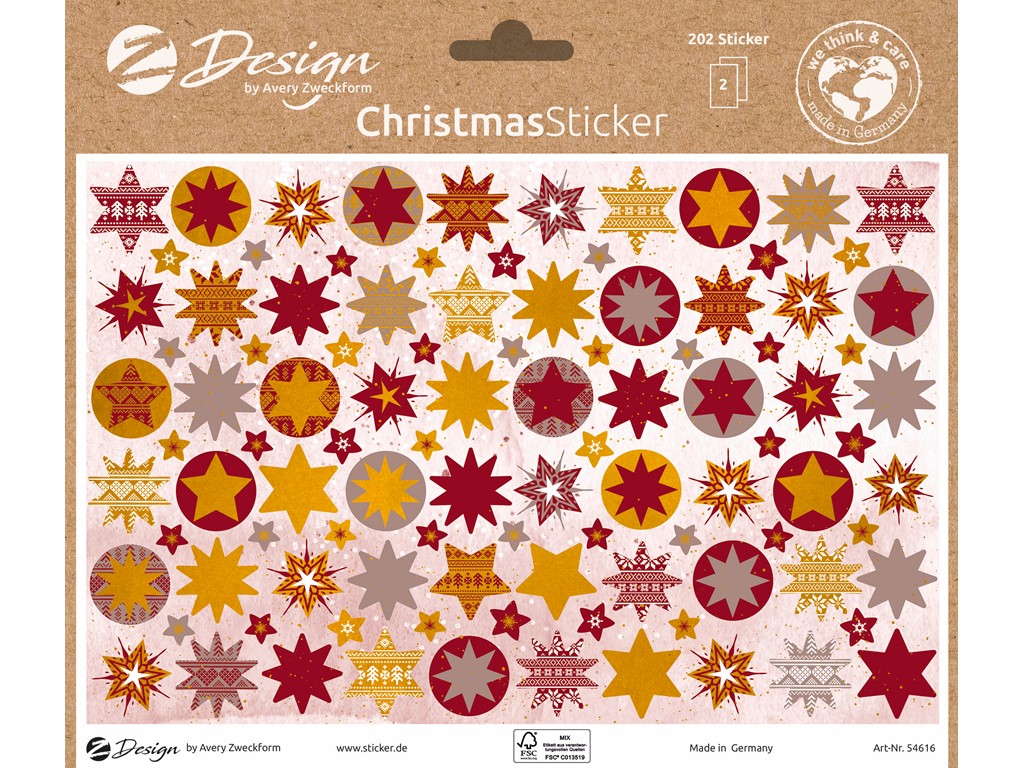 Z-Design 54616 Papier Sticker Sterne, geprägt