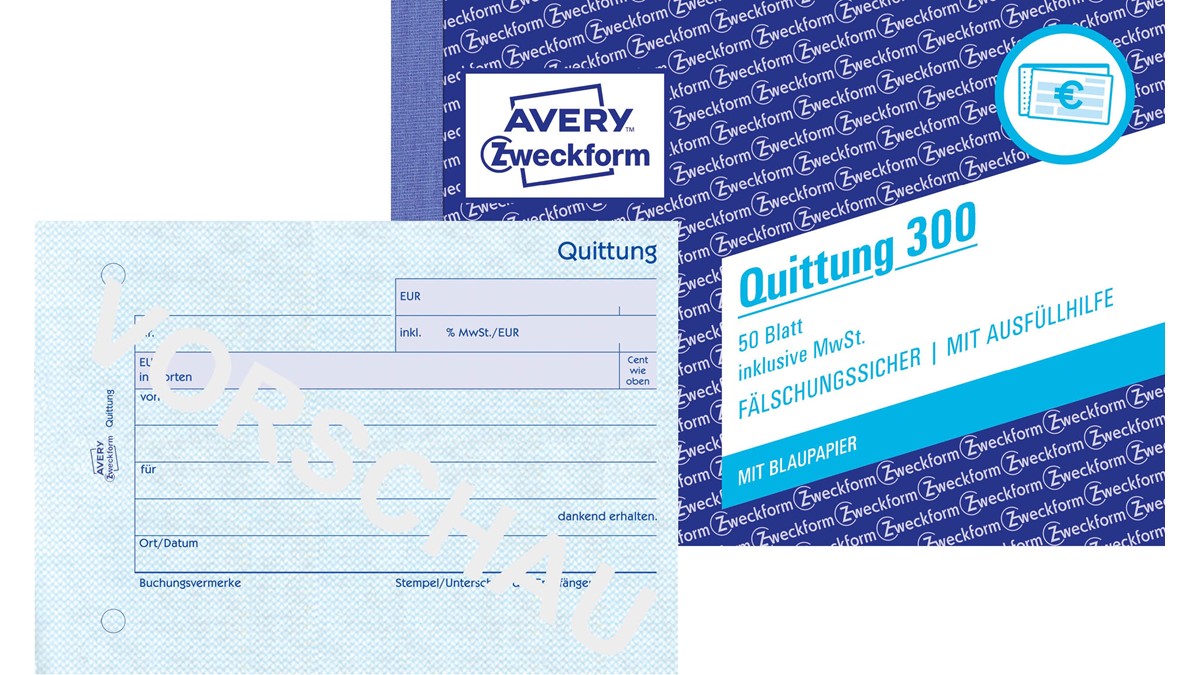 Avery Zweckform 300 Quittung, Inklusive MwSt, A6 Quer Günstig Kaufen