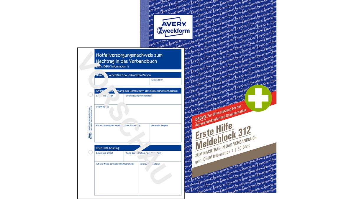 Avery Zweckform 312 Erste Hilfe Meldeblock, A5, wei