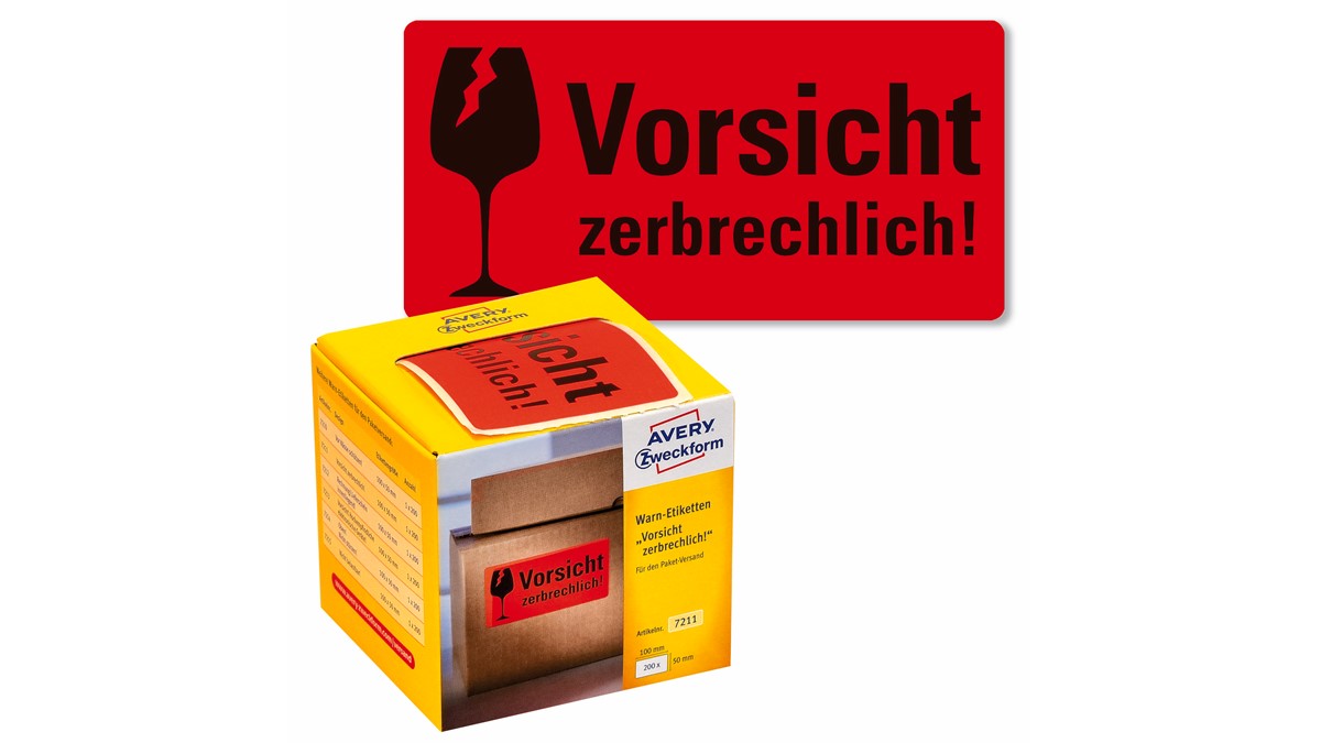 Produktbild von AVERY Zweckform Warnetiketten 7210 – „Vor Nässe Schützen“, Neonrot, 100x50 Mm, 200 Stück Auf Rolle – Für Pakete & Kartons