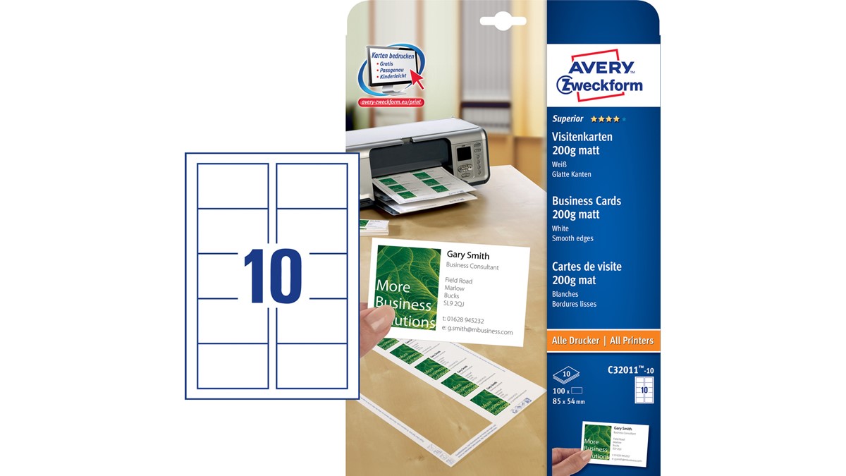 Avery Visitenkarten Beidseitig Bedruckbar - 120 Stück Matt Weiß Für Tintenstrahldrucker
