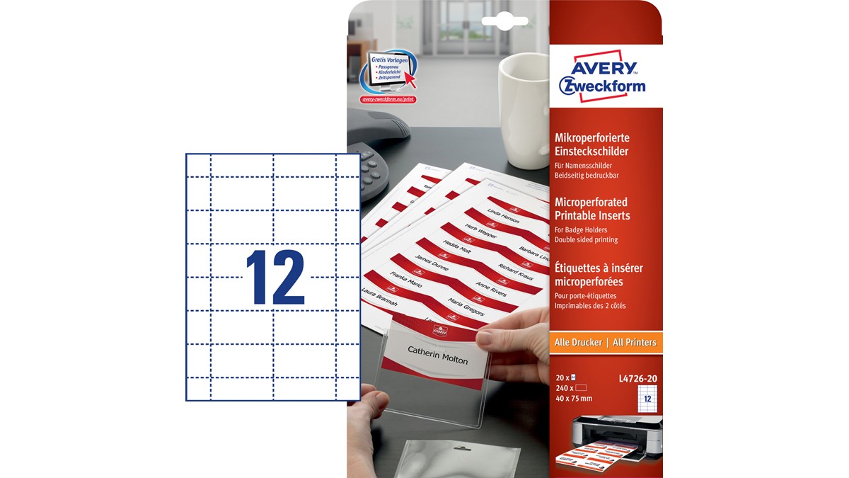 Targhette Nome Avery L4726-20 - 40x75 Mm, Per Badge Ufficio, Stampa Laser/Inkjet - Foto 11