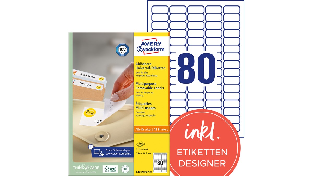 LP4W-4735 Etichette Adesive Bianche A4 - 100 Fogli 47.5x35mm, 32 Etichette/Foglio, Adesivo Permanente