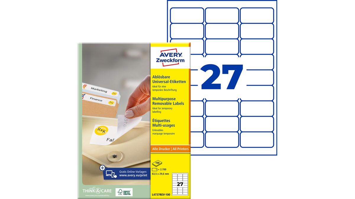 AVERY Zweckform L6003-25 Neonrote Etiketten – 675 Stück, 63,5x29,6mm, Wiederablösbar, Bedruckbar