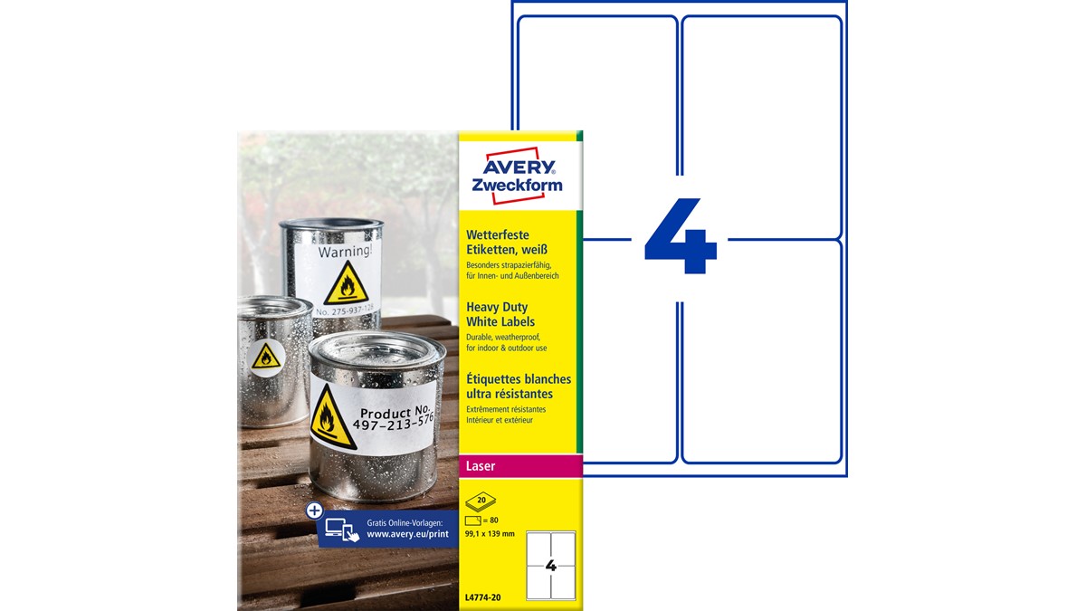 AVERY Zweckform L6105-20 Wetterfeste Folienetiketten (540 Signalaufkleber, 63,5x29,6mm auf A4 AVERY Zweckform L6105-20 Wetterfeste Folienetiketten (540 Signalaufkleber, 63,5x29,6mm auf A4