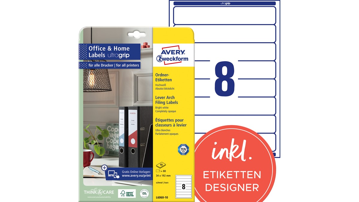 Avery Zweckform L6060-10 Ordner-Etiketten 192 x 34 mm, 10 Bögen, kurz