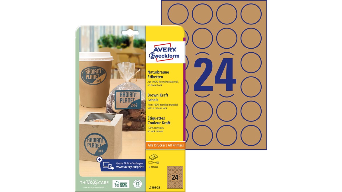 Papel De Pegatina AVERY Zweckform L7105-25 - Etiquetas De Papel Kraft (600  Etiqueta Adhesiva Personalizada, image size:1200x675