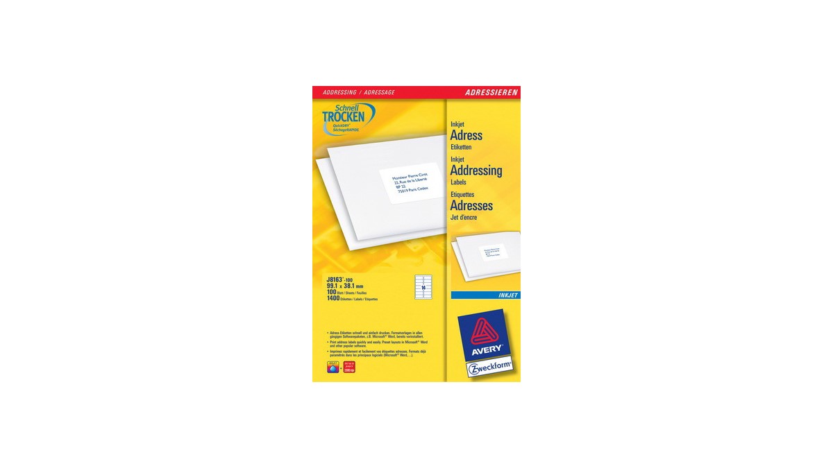 Avery Zweckform J8163-100 Inkjetetiketten 99,1x38,1 mm, 100 Bögen