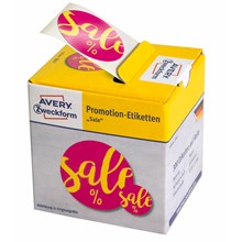 Avery Zweckform Promotion-Etiketten, 1 Rolle/300 Etiketten, 100 Etik. Ø 38 mm, 200 Etik. Ø 17 mm, pink, gelb