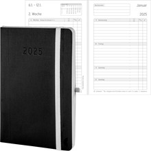 Chronoplan Chronobook Buchkalender, Black Edition, 2025, Mini, schwarz, Softcover, Leinenprägung