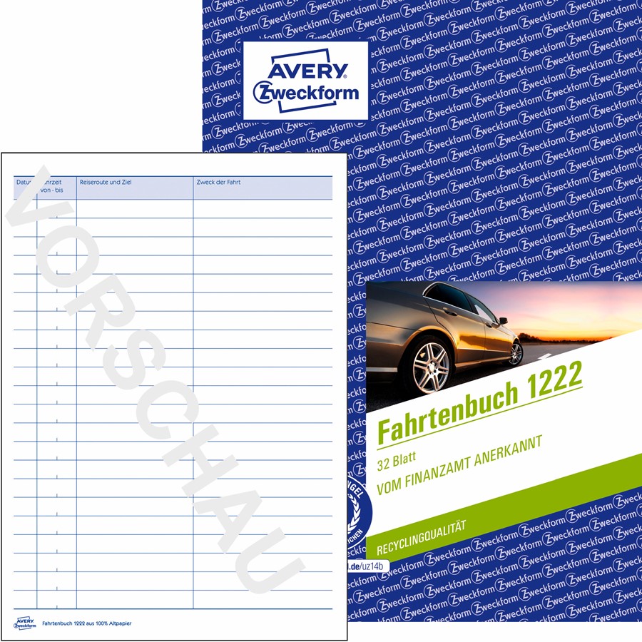 Avery Zweckform 1222 Fahrtenbuch für PKW, A5, weiß