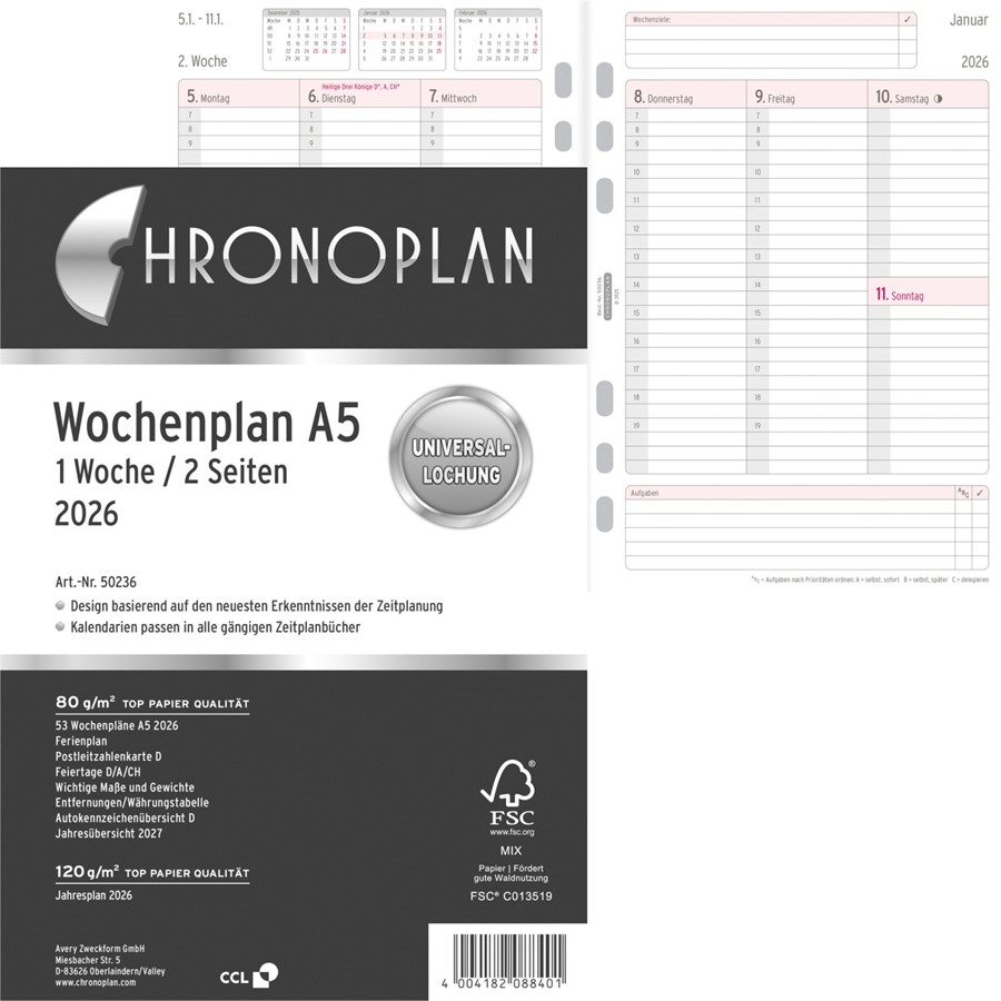 Avery Zweckform Chronoplan Standard Business Edition 50101 A5 Organiser With Closure Tab Black German Version - View #9