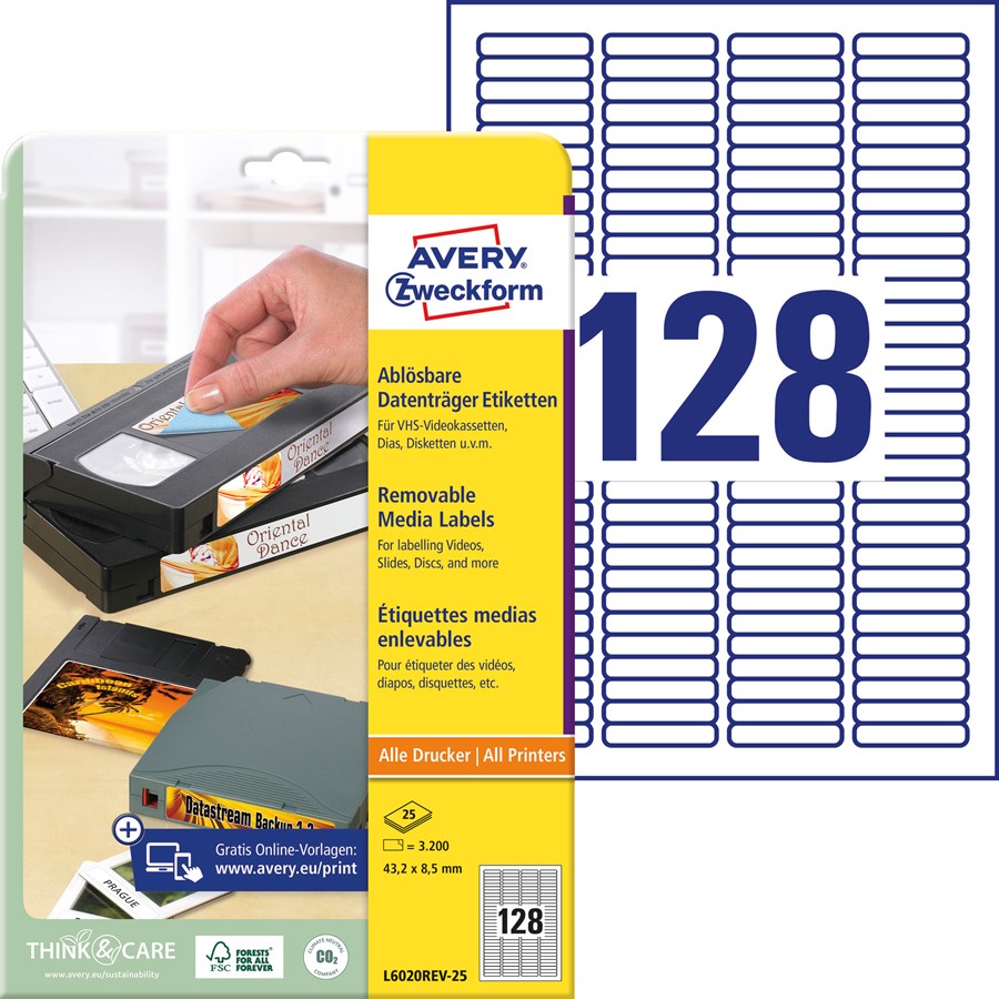 Import Allemagne Avery Zweckform L6020REV-25 Paquet de 25 feuilles détiquettes repositionnables pour média 43,2 x 8,5 mm