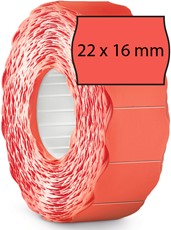 METO Etiketten für Preisauszeichner (22x16 mm, 2-zeilig, 6.000 Stück, permanent haftend) 6 Rollen à 1000 Stück, fluor rot