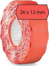 METO Etiketten für Preisauszeichner (26x12 mm, 1-zeilig, 6.000 Stück, wiederablösbar) 6 Rollen à 1000 Stück, fluor rot