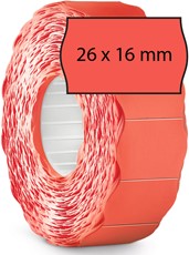 METO Etiketten für Preisauszeichner (26x16 mm, 2-zeilig, 6.000 Stück, permanent haftend) 6 Rollen à 1000 Stück, fluor rot