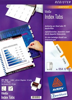 Avery Zweckform 05412061, Index Tabs, weiß, blanko, 96 Stück