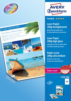 Avery Zweckform 1398-200, Premium Colour Laser Papier hochglänzend A4 200g 200 Blatt