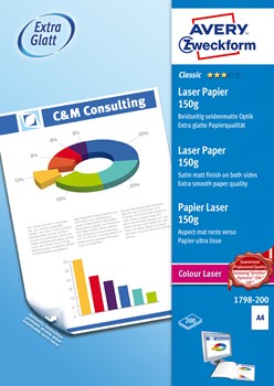 Avery Zweckform 1798-200, Classic Colour Laser Papier satiniert A4 150g 200 Blatt
