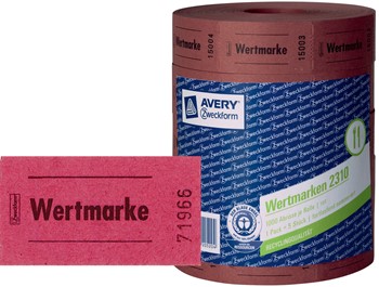 Avery Zweckform 2310, Bon-Rollen Wertmarken rot, 57x30 mm, fortlaufend nummeriert, 1Rolle (=1000 Stück)