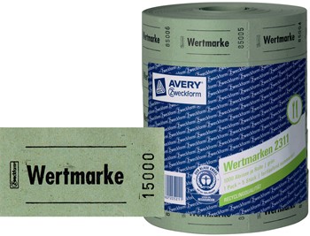 Avery Zweckform 2311-4, Wertmarken, 57 x 30 mm, fortlaufend nummeriert, 4 Rollen je 1000 Bons, grün