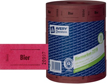 Avery Zweckform 2315, Bon-Rollen Biermarken rot, 57x30mm, fortlaufend nummeriert, 1Rolle (=1000 Stück)