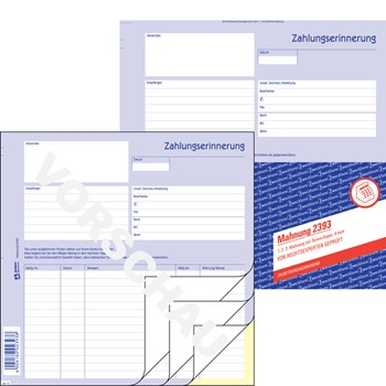 Avery Zweckform 2393, Mahnung 4-fach Satz, selbstdurchschreibend, Schnelltrennsatz, 2/3 A4, 40 Blatt