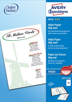Avery Zweckform 2577-150, Classic Inkjet Papier matt A4 90g 150 Blatt