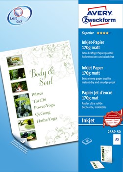 Avery Zweckform 2589-50, Superior Inkjet Papier matt A3 170g 50 Blatt
