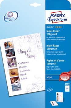 Avery Zweckform 2599, Superior Inkjet-Papier, matt, A4, 150 g, 25 Blatt