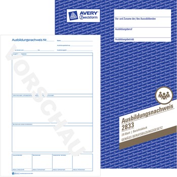Avery Zweckform 2833, Ausbildungsnachweise Vordrucke zur wahlweisen Verwendung für Wochen- und Monatsberichte, Blockform, A4, 28 Blatt